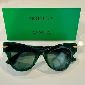 Bottega Veneta Emerald Cat Eye Sunglasses with Gold Accents
